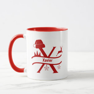 Lettre personnalisée X Nom Mug Monogramme de Noël