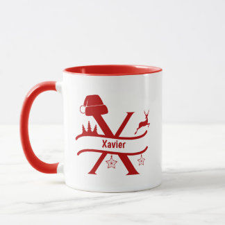Lettre personnalisée X Nom Mug Monogramme de Noël