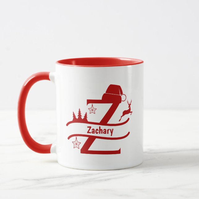 Lettre personnalisée Z Nom Monogramme de Noël Mug (Gauche)