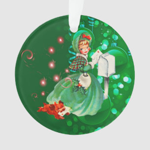 Lettre postale Vintage Christmas Lady Vert
