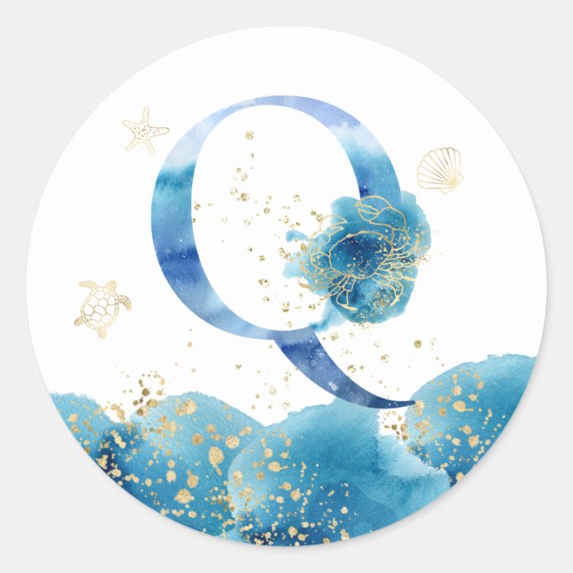 *~* LETTRE Q - Autocollant d'enveloppe Sea Ocean B (Devant)