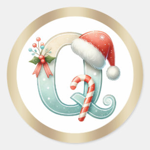 Lettre Q monogramme, autocollant de Noël chapeau d