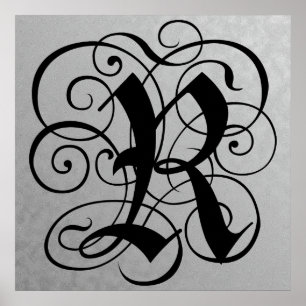 Lettre R, Monogramme gothique Poster noir