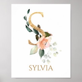 Lettre S Monogramme Rose Peach rose Poster