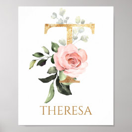 Lettre T Monogram rose rose rose pépinière Poster