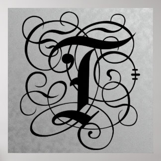 Lettre T, Monogramme gothique Poster noir