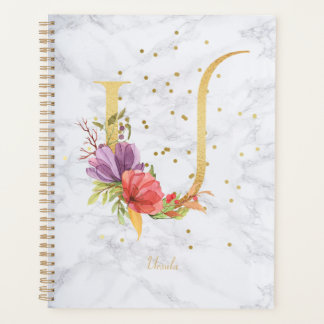 Lettre U monogramme doré aquarelle marbre moderne