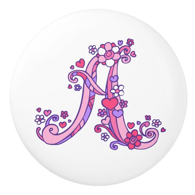 Lettre Un bouton de poignée violet rose monogramme (Devant)