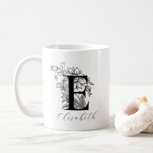 Lettre vintage Florale Monogramme E Nom Café Mug