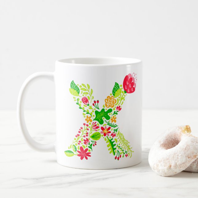 Lettre X en Fleurs Café Mug (Avec donut)