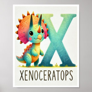 Lettre X, Poster d'aquarelle Dinosaure Alphabet