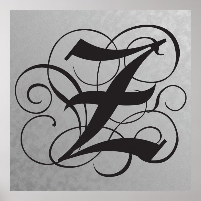 Lettre Z, Monogramme gothique Poster noir (Devant)