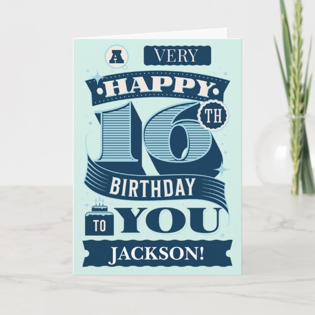 Lettres audacieuses Bonne 16e carte d'anniversaire (Devant)