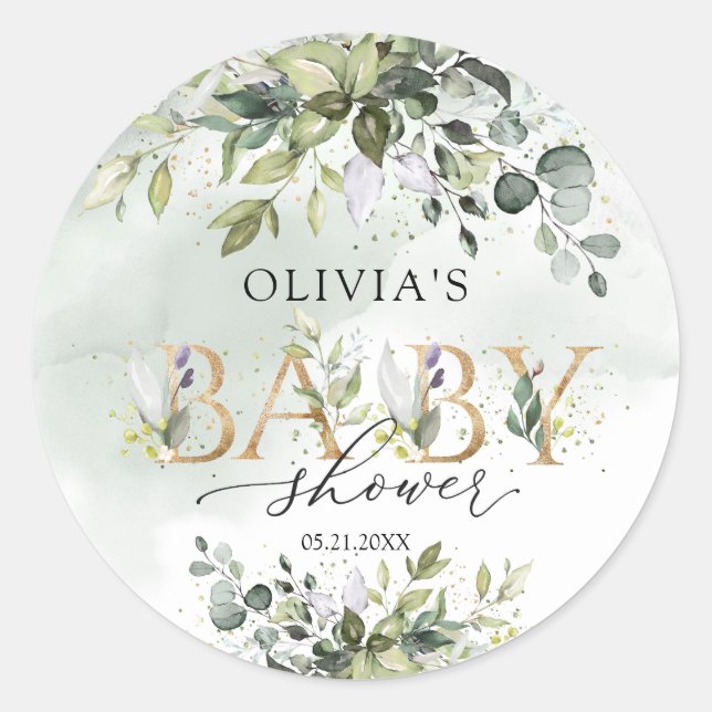 Lettres d'or Boho eucalyptus autocollant Baby show (Devant)