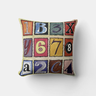 LETTRES ET NUMÉROS Coussin de couleur d'eau rétro