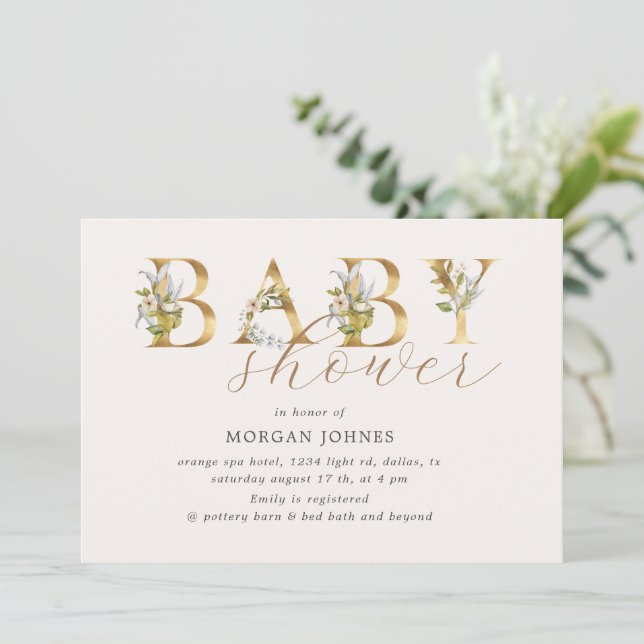 lettres florales or baby shower invitation (Debout devant)