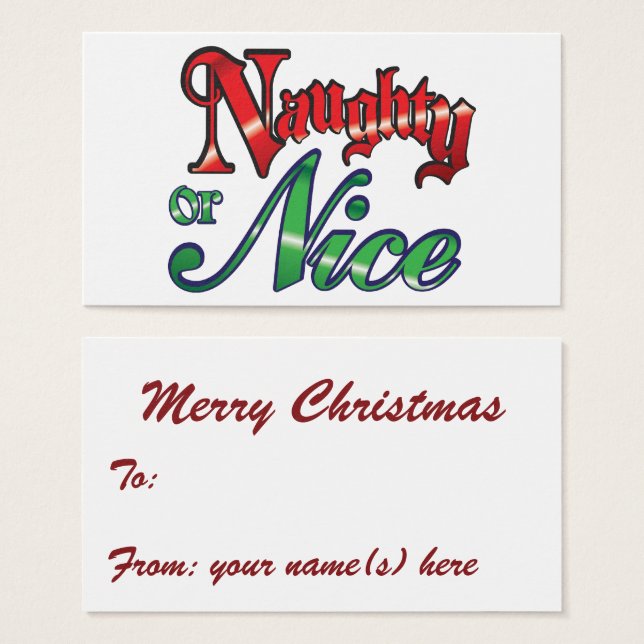 Lettres rouges rétro Noël, Naughty ou Nice (Devant & derrière)