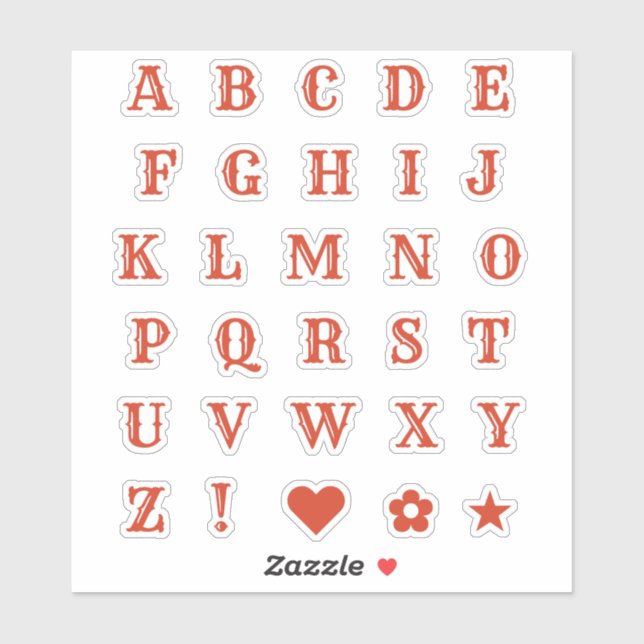 Lettres rouges rétro | Stickers Alphabet Monogramm (Feuille)