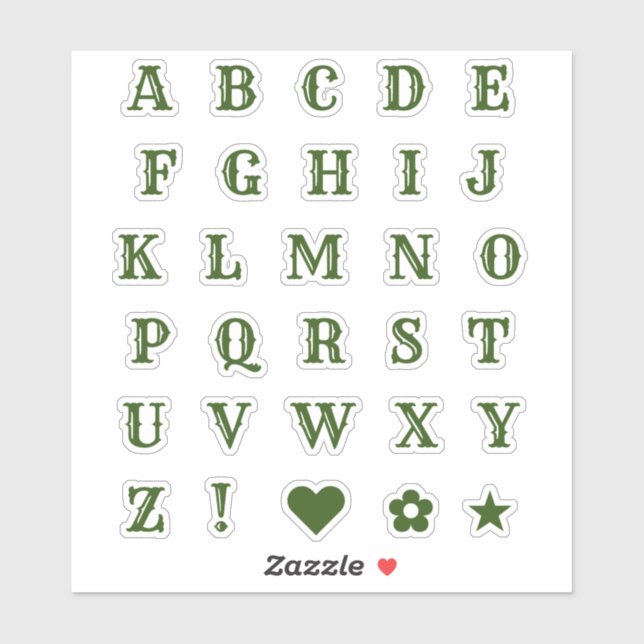 Lettres vertes occidentales | Stickers Alphabet Mo (Feuille)