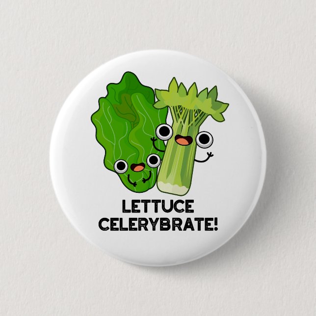Lettuce feiern wir mit einem lustigen Gemüse-Worts Button (Vorderseite)