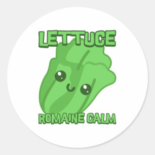 Lettuce Romaine Calm! Niedlicher Puffsack-Cartoon Runder Aufkleber