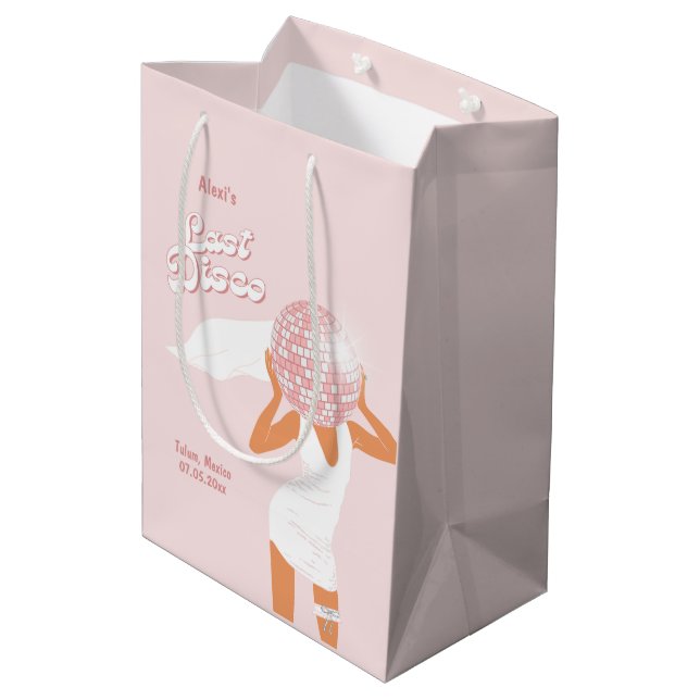 Letzte Disco Bachelorette Pink Mittlere Geschenktüte (Rückseite Schrägansicht)