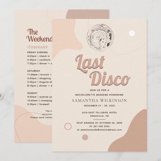 Letzte Disco Bachelorette Retro 70 Weekend Tour Einladung (Vorne/Hinten)