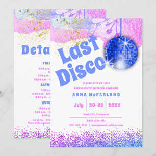 Letzte Disco Glam Retro Blau Pink Junggesellinnena Einladung