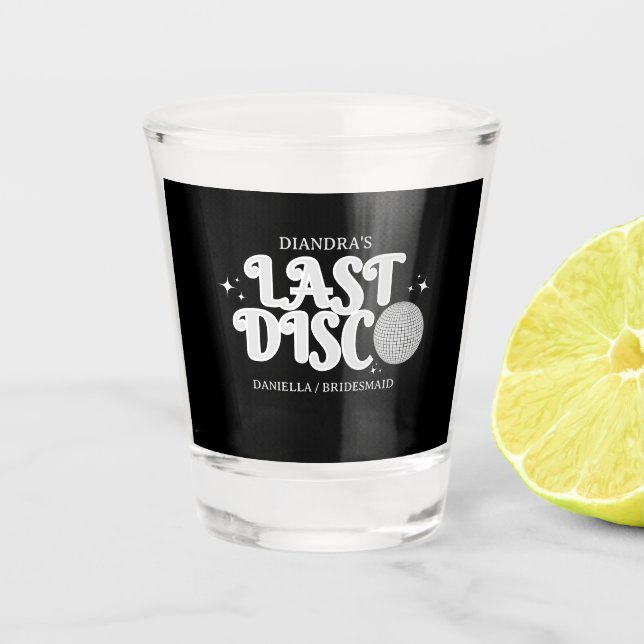 Letzte Disco Name Retro Silver 70er Bachelorette Schnapsglas (Vorderseite)