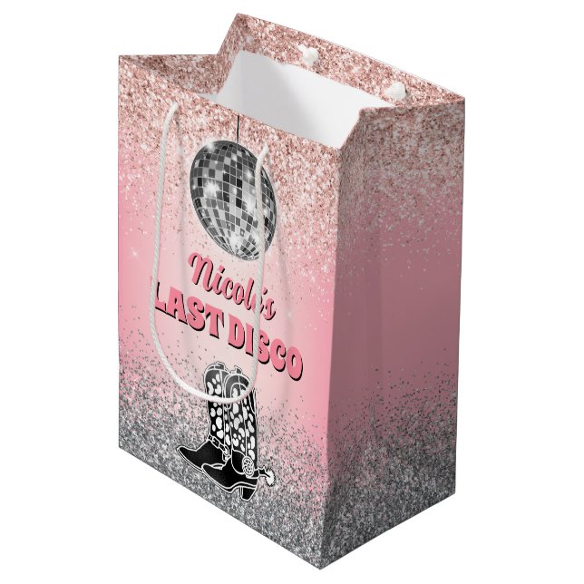 Letzte Disko Bachelorette Retro Themed Tour Mittlere Geschenktüte (Vorderseite Schrägansicht)