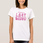 Letzte Diskothek in Rosa, moderner Retro-Junggesel T-Shirt<br><div class="desc">Dieser Retro-inspirierte "Last Disco" Junggeselinnen-Abschied T - Shirt ist eine fantastische Möglichkeit, die letzte Flut Ihrer Braut zu feiern. Dieses Shirt besticht durch sein rosa Design und eine schillernde Diskokugel-Grafik. Freuen Sie sich auf eine schlichte und moderne Drehung in klassische Diskovillen. Personalisieren Sie mit dem Namen der Braut für eine...</div>