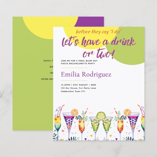 Letzte Fiesta Cocktails Bachelorette Brautparty (Vorne/Hinten)