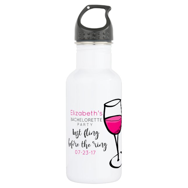 Letzte Flasche vor dem Ring Weinglas Bachelorette Trinkflasche (Vorderseite)