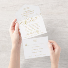 Letzte Goldkalligrafie-Hochzeit All In One Einladung