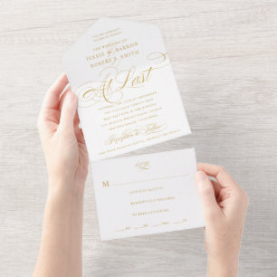 Letzte Goldkalligrafie-Hochzeit All In One Einladung