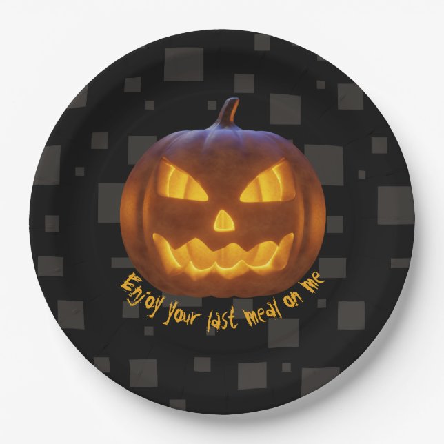 Letzte Mahlzeit Evil Pumpkin Orange Black Grey Hal Pappteller (Vorderseite)