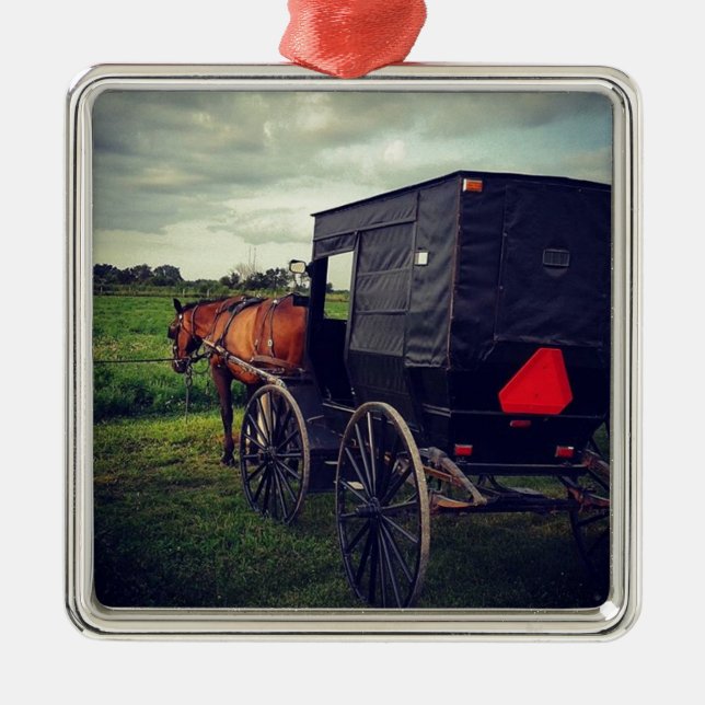 Letzte Nacht in einer Amish-Gemeinde, Amish Pferd Silbernes Ornament (Vorne)