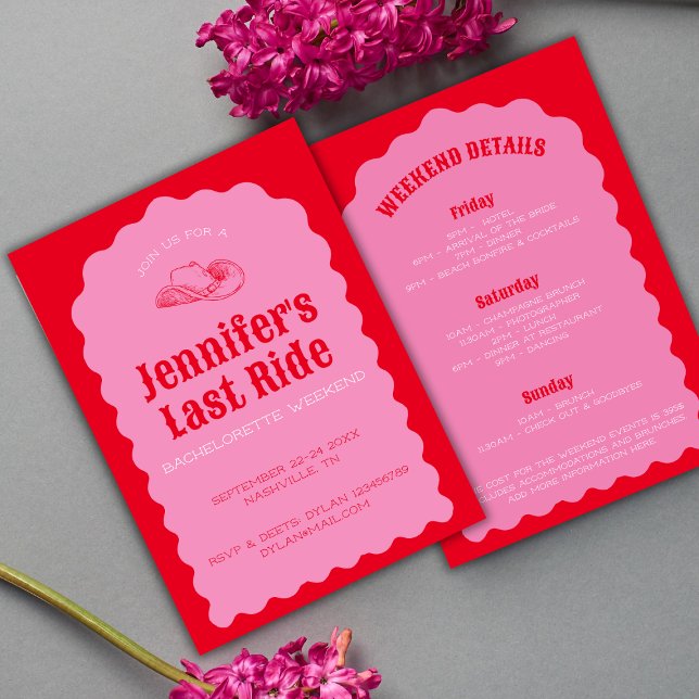 Letzte Reise Cowgirl Bold Red & Pink Nash Bach Einladung (Last Ride Cowgirl Bold Red & Pink Nash Bach Invitation)