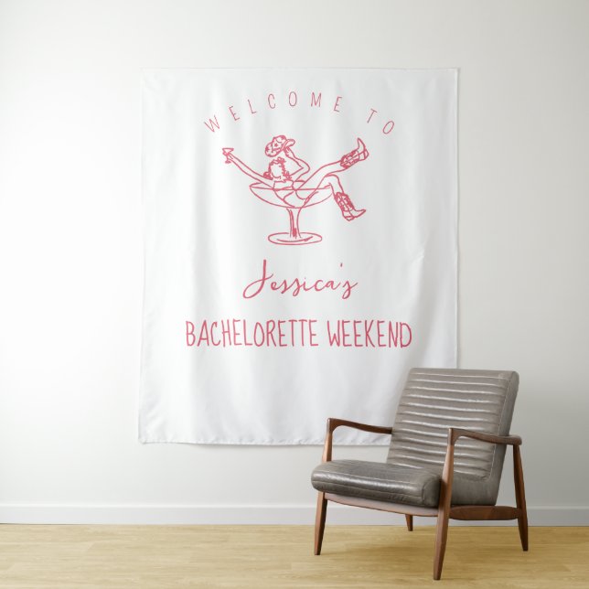 Letzte Rodeo Bachelorette Weekend Funky Hand gezog Wandteppich (Beispiel)