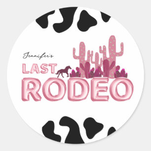 Letzte Rodeo-Ballon-Schriftart und Kuh-Druck Runder Aufkleber