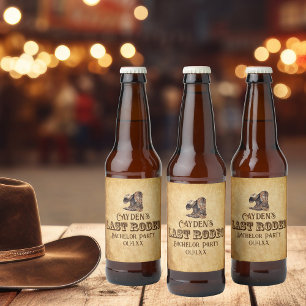 Letzte Rodeo Cowboy Grunge Brown Bachelor Party Bierflaschenetikett