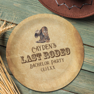 Letzte Rodeo Cowboy Grunge Brown Bachelor Party Pappteller