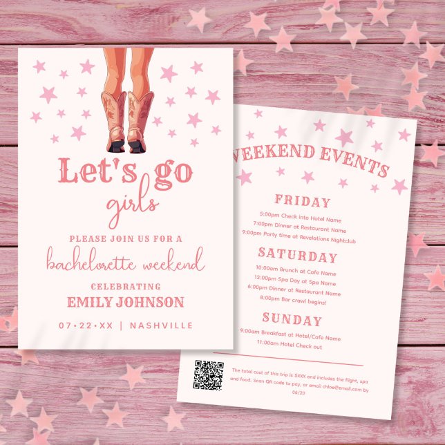Letzte Rodeo Cowgirl Bachelorette Wochenendreise Einladung (Last Rodeo Cowgirl Bachelorette Weekend Itinerary Invitation)