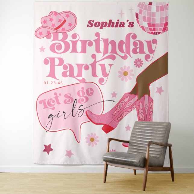 Letzte Rodeo-Junggeselinnen-Abschied-Hintergrund d Wandteppich (Beispiel)