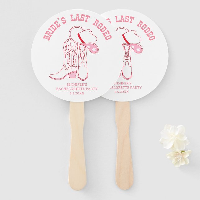 letzte Rodeo Junggeselinnen-Abschied rosa Chic Fächer (Vorne und Hinten)