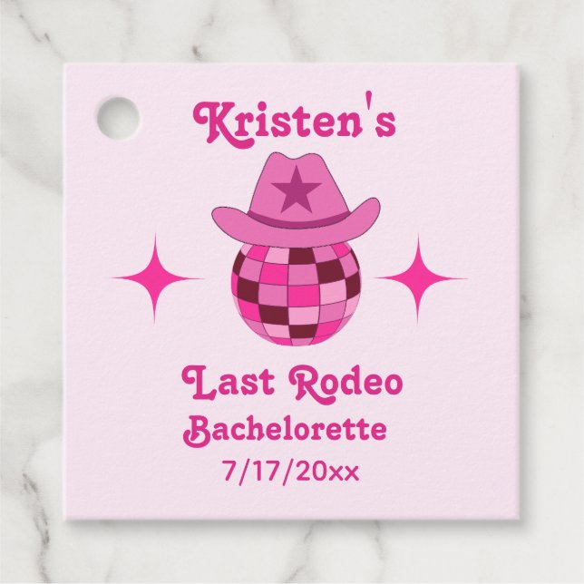 Letzte Rodeo Pink Disco Cowgirl Bachelorette Geschenkanhänger (Vorderseite)