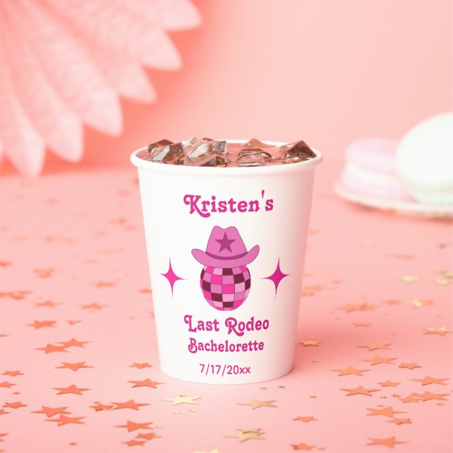 Letzte Rodeo Pink Disco Cowgirl Bachelorette Pappbecher (Insitu)