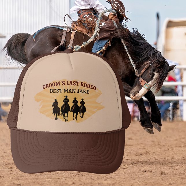 Letzte Rodeo Trauzeuge Individuelle Name Cowboy Su Truckerkappe (Last Rodeo Best Man Custom Name Cowboy Sunset Trucker Hat)