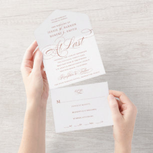 Letzte Rose Goldkalligrafie Hochzeit All In One Einladung
