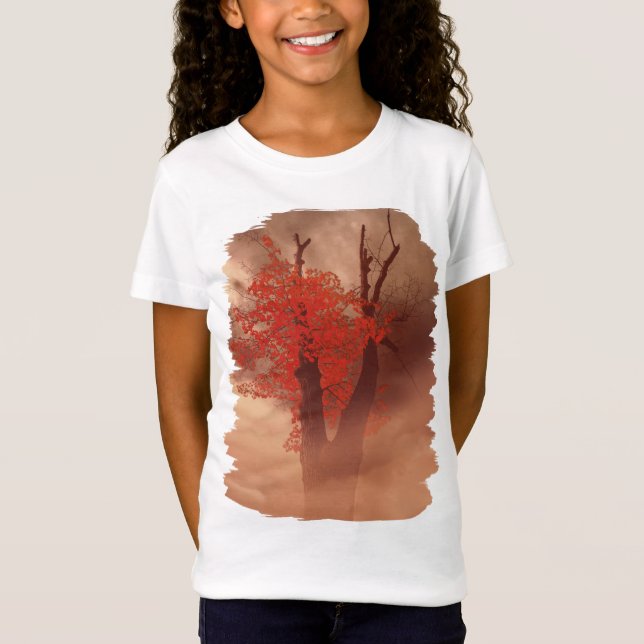Letzte rote Blätter auf dunklen Branchen T-Shirt (Vorderseite)